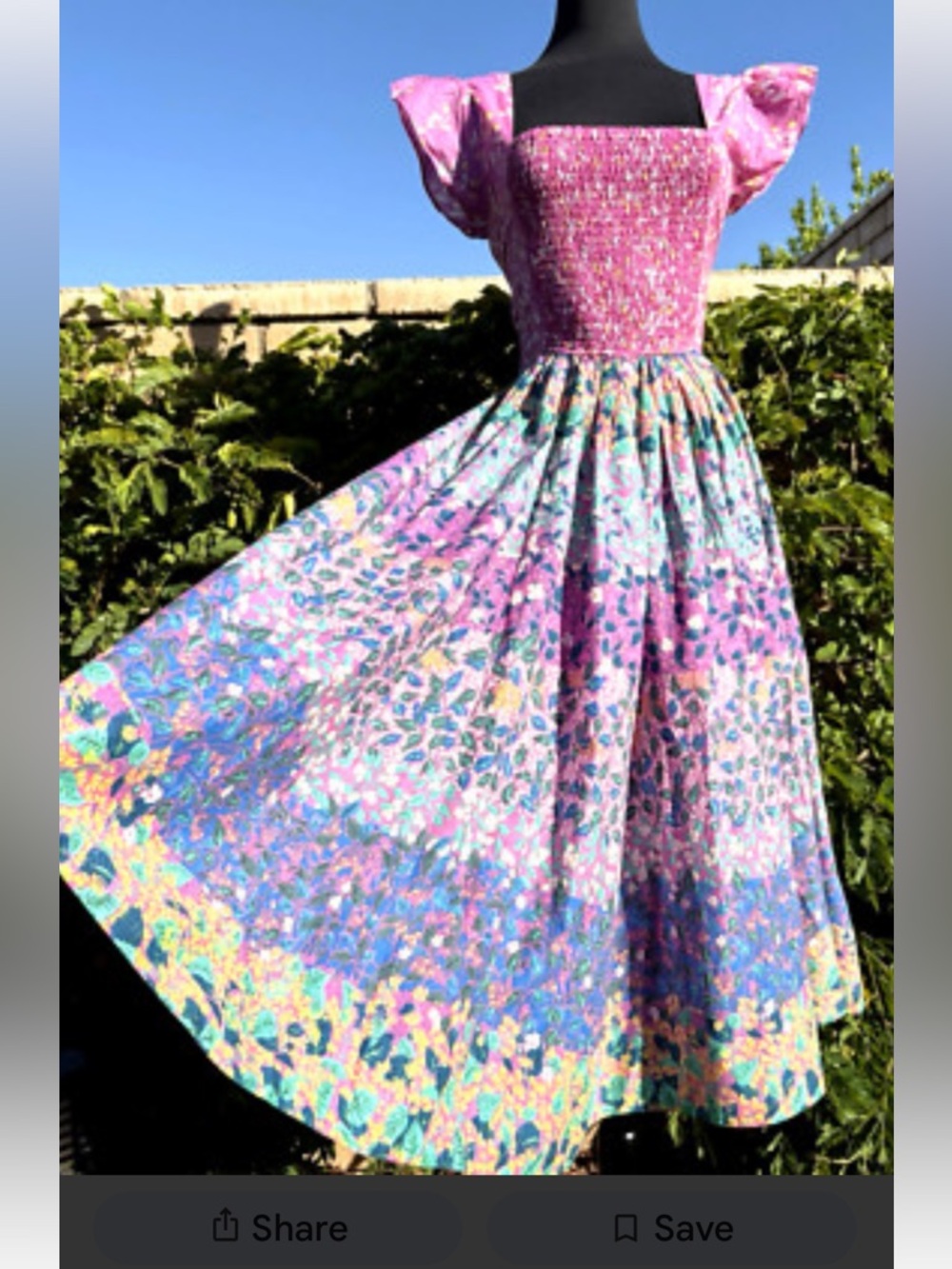 Caroline Constas - Smocked Bodice Floral Midi Skirt in Pink and Blue